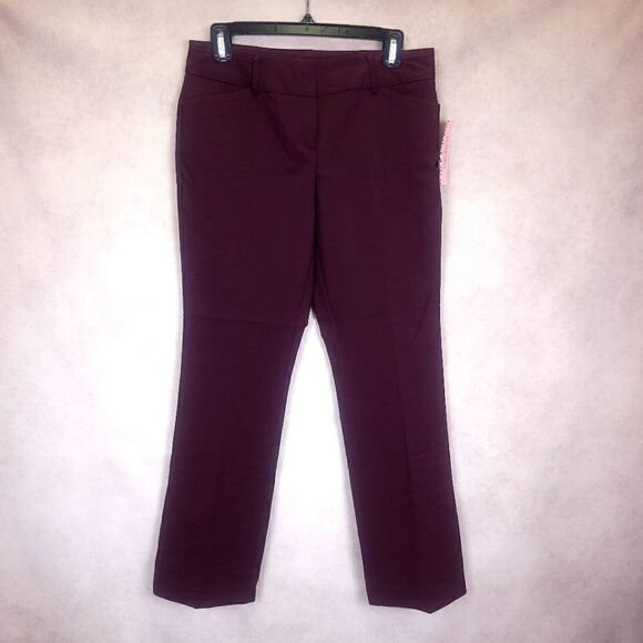 NY&C 7th Avenue Bordeaux Straight Leg Mid Rise Stretchy Pants Size 6P - Picture 1 of 9